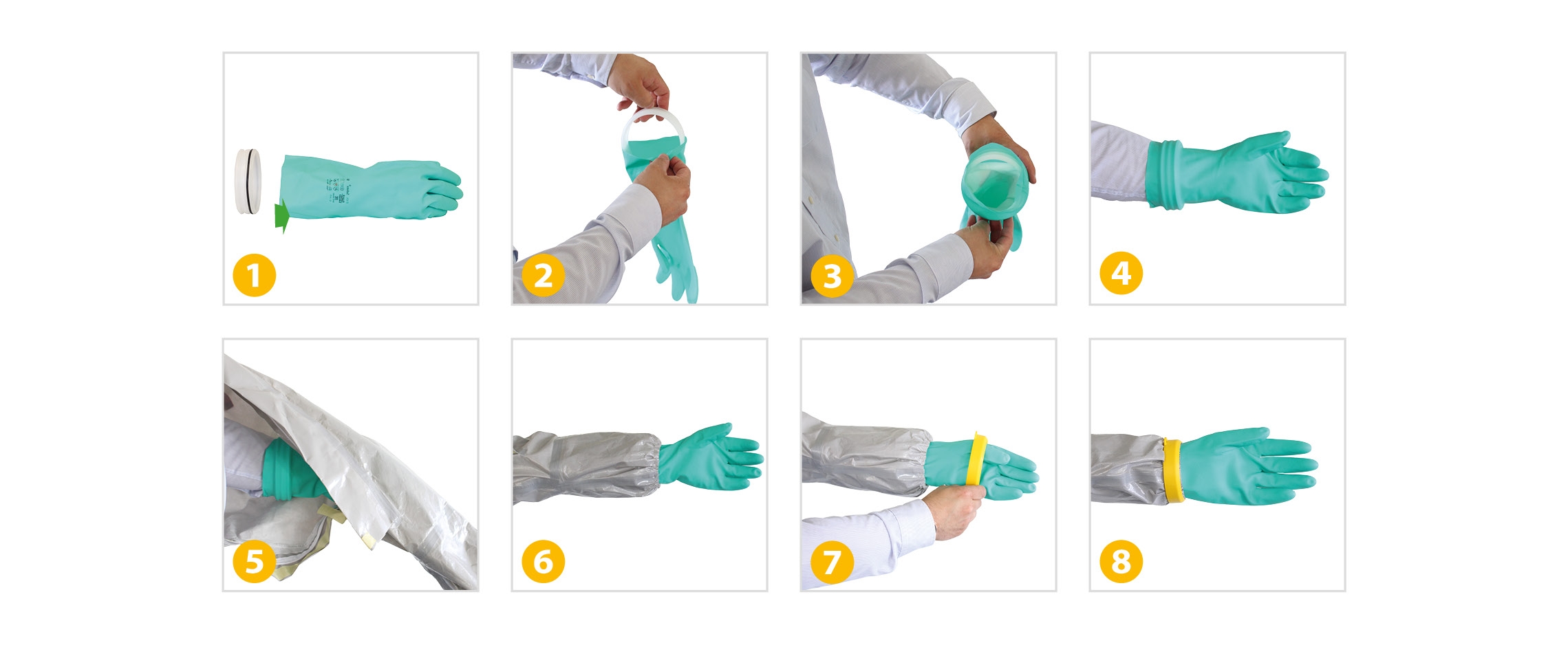 Schritt für Schritt Anleitung des e-breathe Handschuverbindungssystems